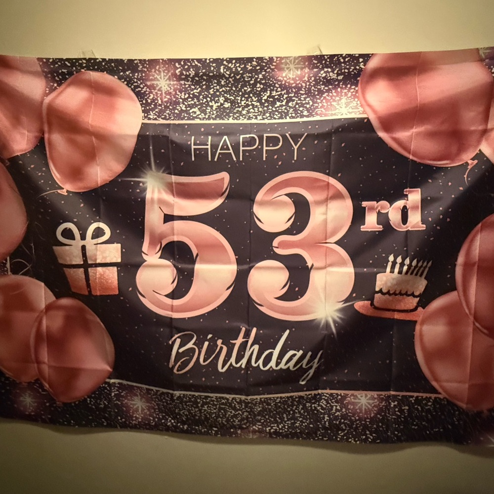 Celebrate your 53rd birthday in style with this Pink & Black Birthday Banner.